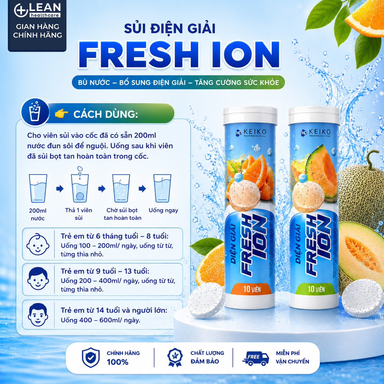 (VỊ CAM) Viên Sủi Điện Giải FRESH ION Bù Nước Bù Khoáng Nước Uống Thể Thao Giảm Hoa Mắt Chóng Mặt (Tuýp 10 viên) - Ảnh 5