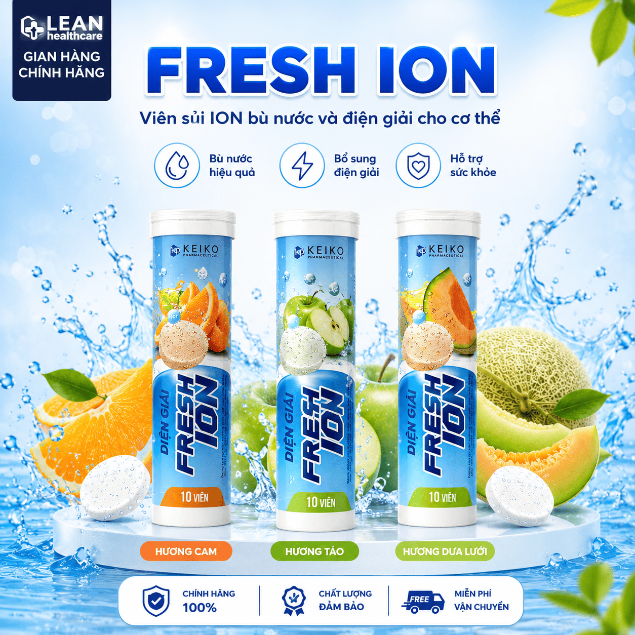 (VỊ CAM) Viên Sủi Điện Giải FRESH ION Bù Nước Bù Khoáng Nước Uống Thể Thao Giảm Hoa Mắt Chóng Mặt (Tuýp 10 viên) - Ảnh 2