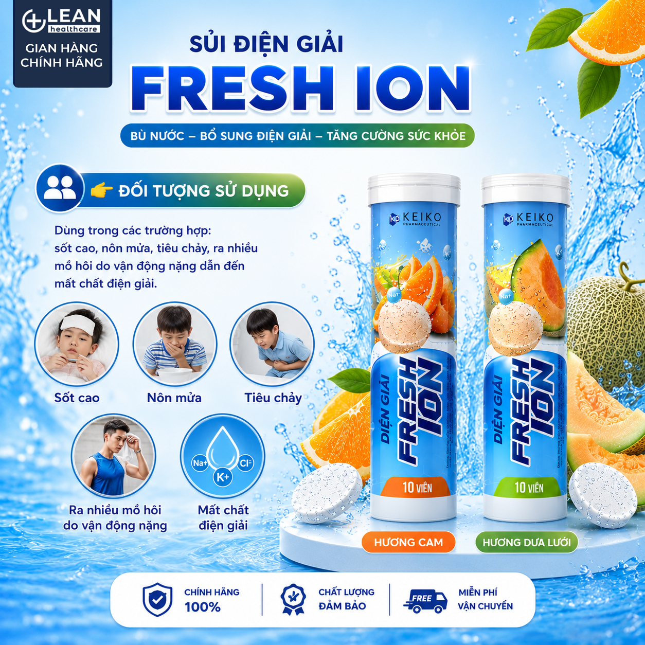 (VỊ CAM) Viên Sủi Điện Giải FRESH ION Bù Nước Bù Khoáng Nước Uống Thể Thao Giảm Hoa Mắt Chóng Mặt (Tuýp 10 viên) - Ảnh 4